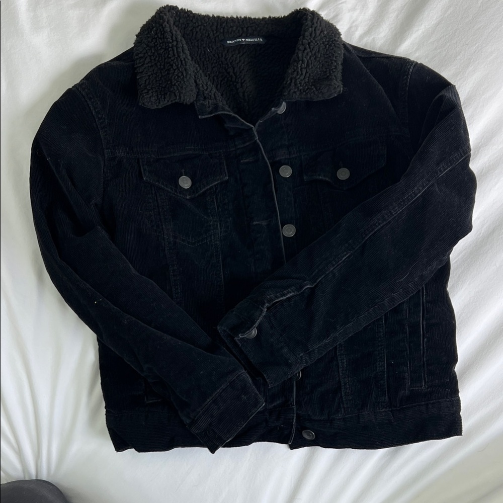 Brandy Melville Black Corduroy Jacket with Fleece Collar (never worn)